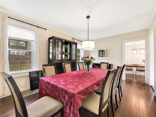 Dining room, Interior, Pendant Lights, Wood Texture Flooring