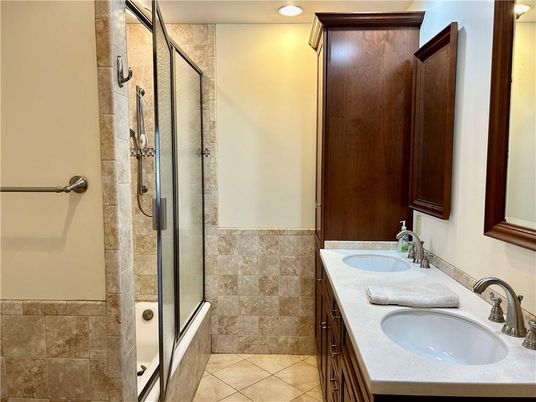 Bathroom, Dual Sink Vanities, Glass Shower, Interior, Recessed Lighting