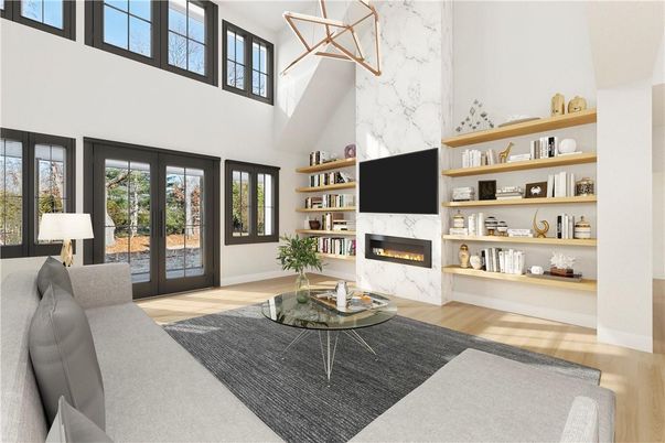 Fireplace, Interior, Marble Walls, Wood Texture Flooring
