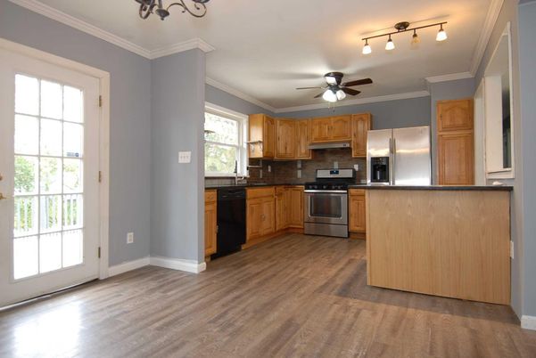 Interior, Kitchen, Stainless Steel Appliances, Wood Texture Flooring