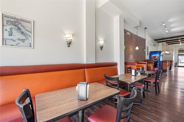 Dining room, Interior, Pendant Lights, Stone Walls, Wood Texture Flooring