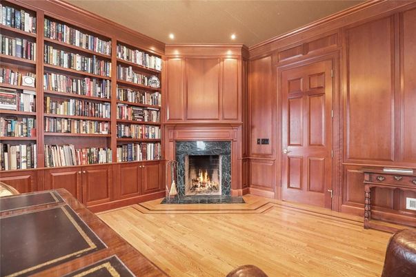 Fireplace, Interior, Recessed Lighting, Wood Texture Flooring, Wooden Walls