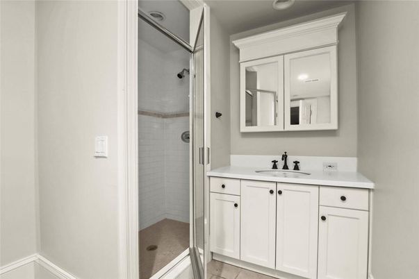 Bathroom, Glass Shower, Interior, Recessed Lighting