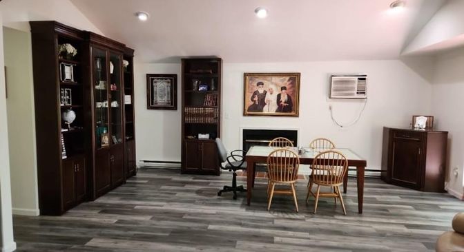 Fireplace, Home Office, Interior, Recessed Lighting, Wood Texture Flooring