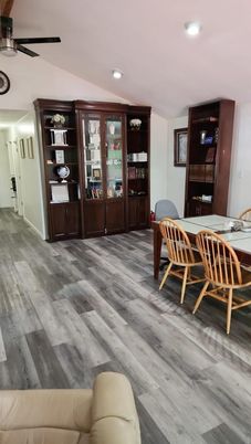Dining room, Interior, Recessed Lighting, Wood Texture Flooring