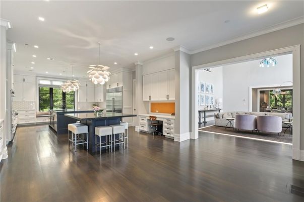 Dining room, Interior, Kitchen, Living room, Pendant Lights, Recessed Lighting, Wood Texture Flooring