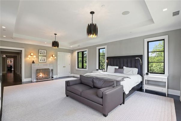 Bedroom, Fireplace, Interior, Pendant Lights, Recessed Lighting