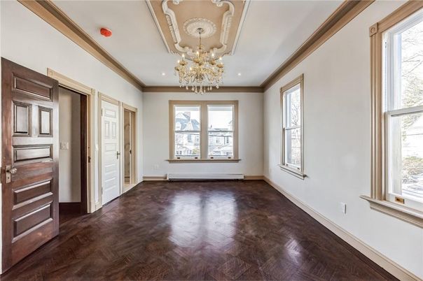 Chandelier, Empty room, Interior, Recessed Lighting, Wood Texture Flooring
