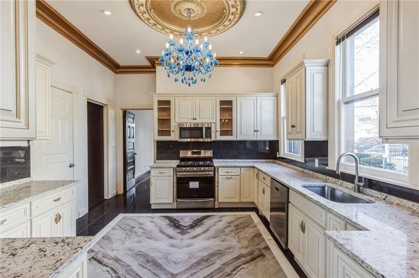 Chandelier, Interior, Kitchen, Recessed Lighting, Stainless Steel Appliances