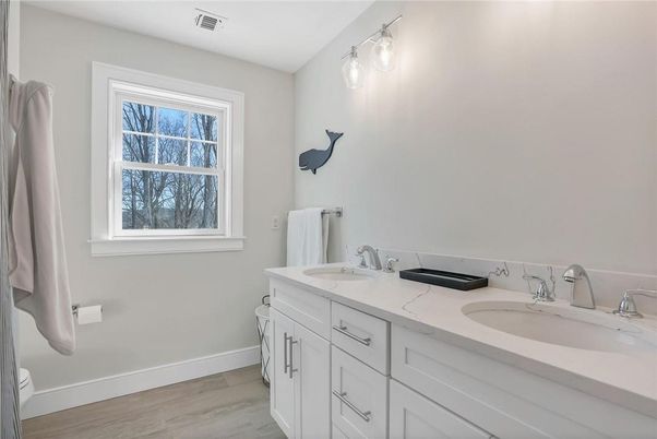 Bathroom, Dual Sink Vanities, Interior, Wood Texture Flooring