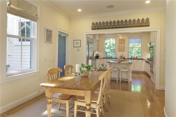 Dining room, Interior, Kitchen, Recessed Lighting, Wood Texture Flooring