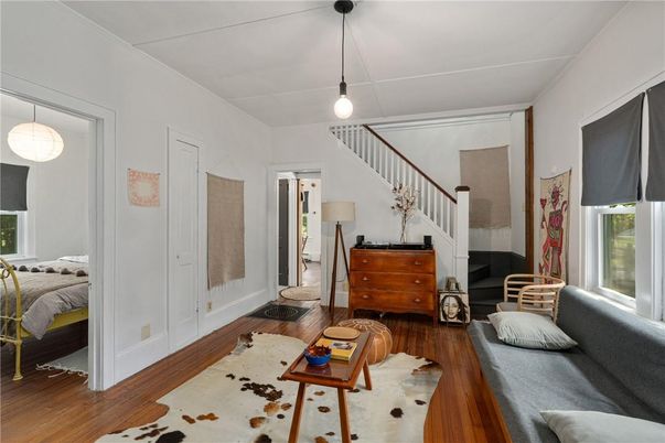 Bedroom, Interior, Pendant Lights, Wood Texture Flooring