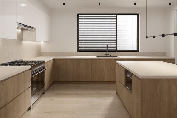 Interior, Kitchen, Pendant Lights, Wood Texture Flooring