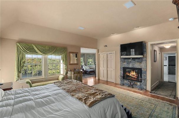 Bedroom, Fireplace, Interior, Wood Texture Flooring