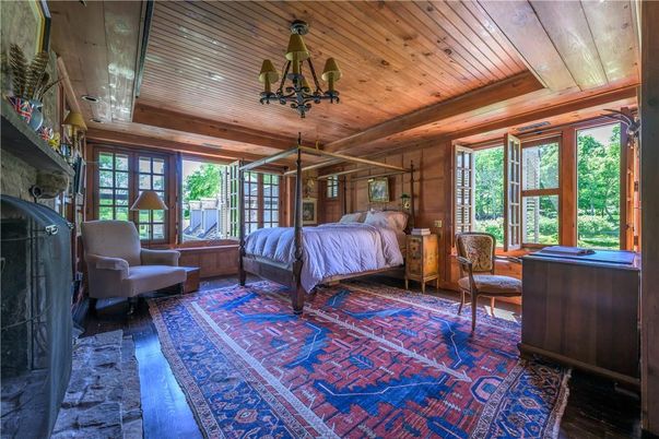Bedroom, Chandelier, Interior, Wooden Beams, Wooden Ceilings, Wood Texture Flooring, Wooden Walls