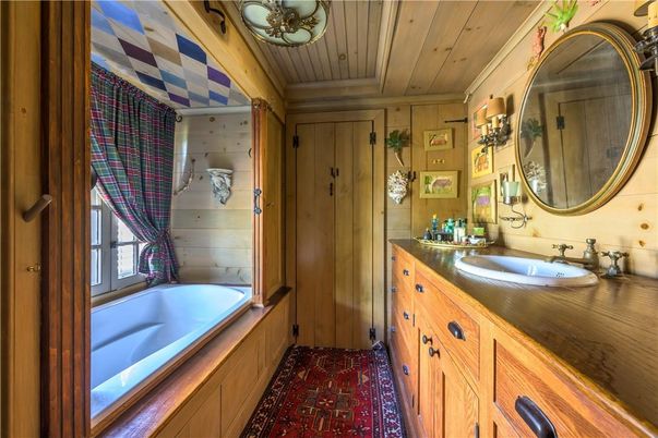 Bathroom, Dual Sink Vanities, Interior, Wooden Ceilings, Wooden Walls