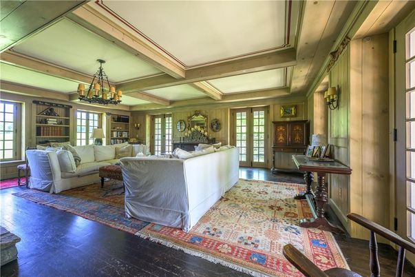Chandelier, Interior, Living room, Wooden Beams, Wood Texture Flooring