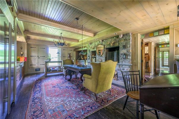 Billiard Table, Chandelier, Game Room, Interior, Pendant Lights, Stone Walls, Wooden Beams, Wooden Ceilings