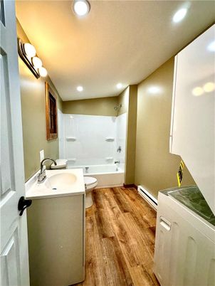 Bathroom, Interior, Recessed Lighting, Wood Texture Flooring