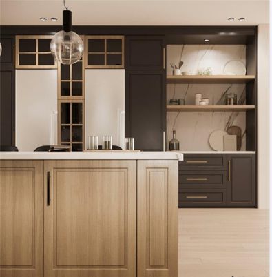 Interior, Kitchen, Pendant Lights, Wood Texture Flooring