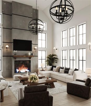 Chandelier, Fireplace, Interior, Living room, Pendant Lights, Wood Texture Flooring