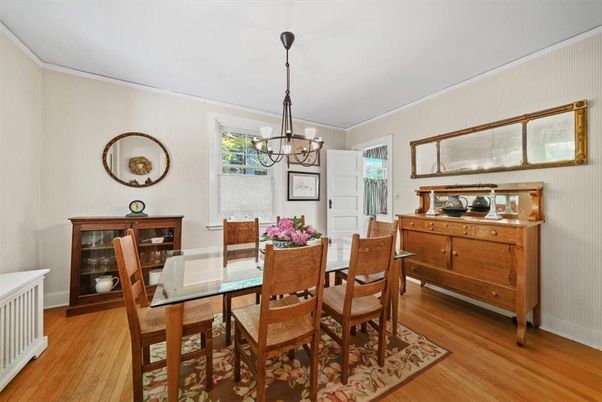 Dining room, Interior, Pendant Lights, Wood Texture Flooring