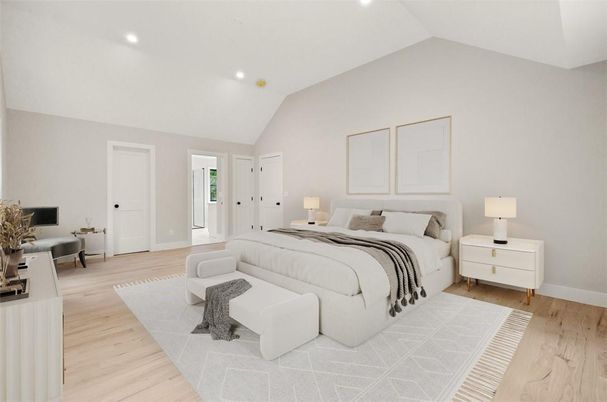 Bedroom, Interior, Recessed Lighting, Wood Texture Flooring