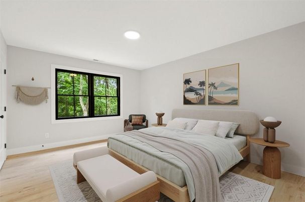 Bedroom, Interior, Recessed Lighting, Wood Texture Flooring