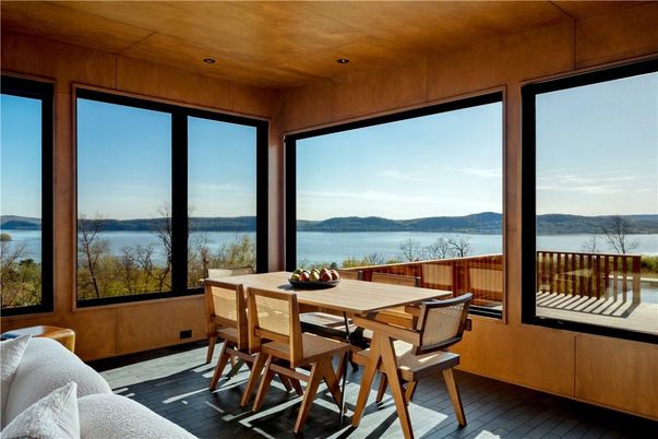 Dining room, Interior, Recessed Lighting, Water, Wooden Ceilings, Wood Texture Flooring