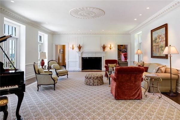 Fireplace, Interior, Living room, Piano, Recessed Lighting, Wood Texture Flooring
