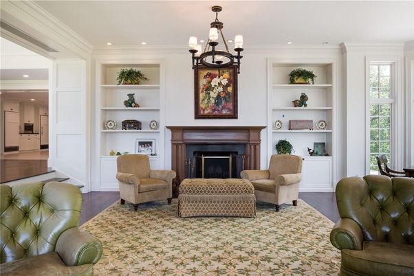 Chandelier, Fireplace, Interior, Living room, Recessed Lighting