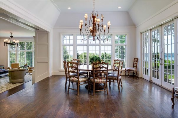 Chandelier, Dining room, Interior, Living room, Recessed Lighting, Wood Texture Flooring