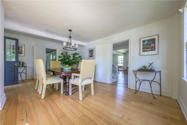 Dining room, Interior, Pendant Lights, Wood Texture Flooring