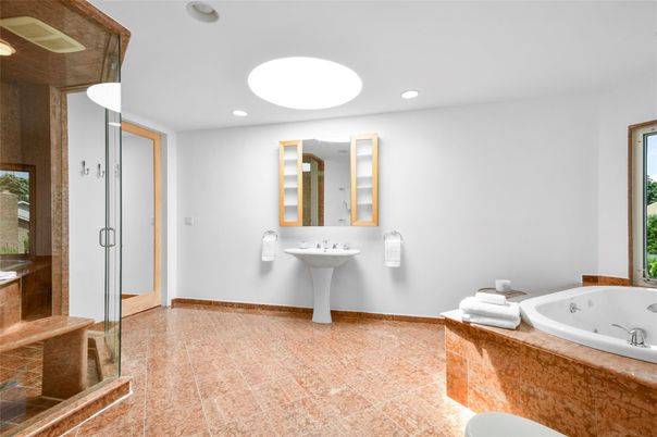 Bathroom, Glass Shower, Interior, Recessed Lighting
