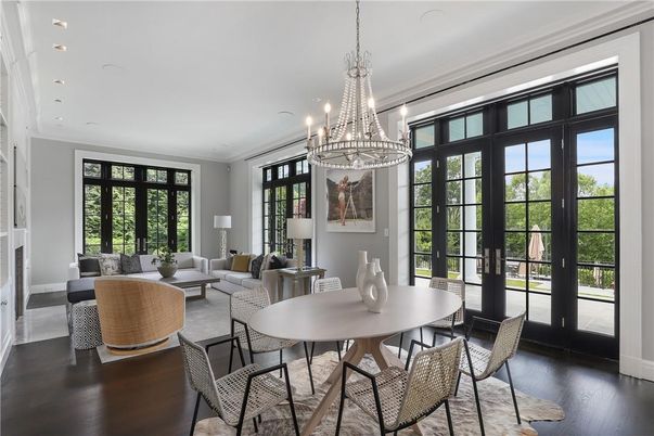 Chandelier, Dining room, Interior, Living room, Recessed Lighting, Wood Texture Flooring