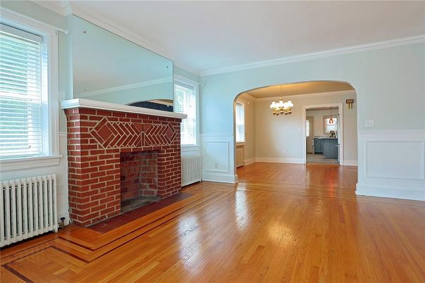 Chandelier, Empty room, Fireplace, Interior, Wood Texture Flooring