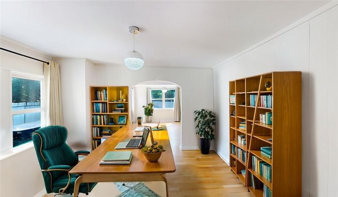 Home Office, Interior, Pendant Lights, Wood Texture Flooring