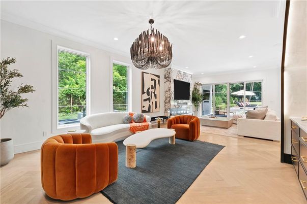 Chandelier, Interior, Living room, Recessed Lighting, Wood Texture Flooring