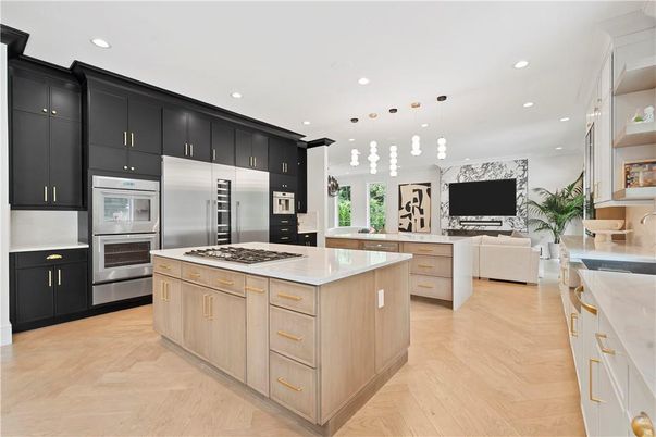 Interior, Kitchen, Living room, Pendant Lights, Recessed Lighting, Stainless Steel Appliances, Wood Texture Flooring