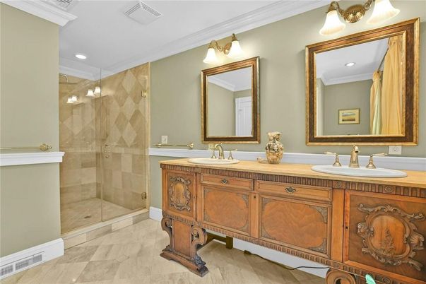 Bathroom, Dual Sink Vanities, Glass Shower, Interior, Recessed Lighting