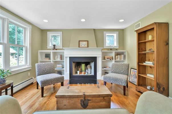 Fireplace, Interior, Recessed Lighting, Wood Texture Flooring