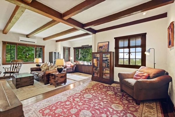 Interior, Living room, Recessed Lighting, Wooden Beams, Wood Texture Flooring