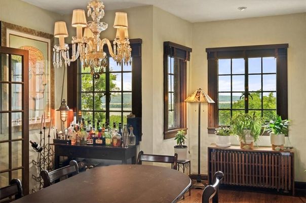 Chandelier, Dining room, Interior, Recessed Lighting, Wood Texture Flooring