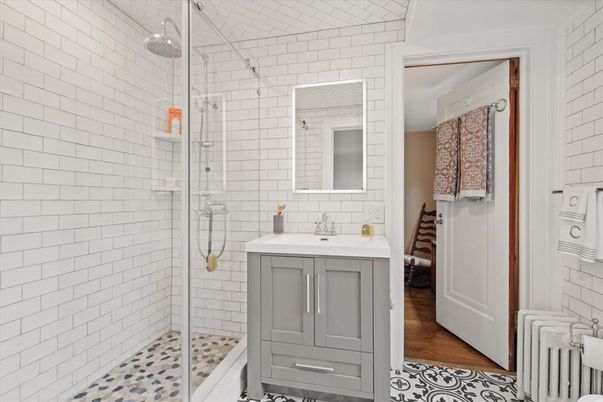 Bathroom, Glass Shower, Interior, Wood Texture Flooring