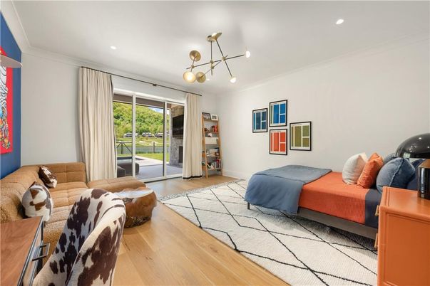 Bedroom, Interior, Pendant Lights, Recessed Lighting, Wood Texture Flooring