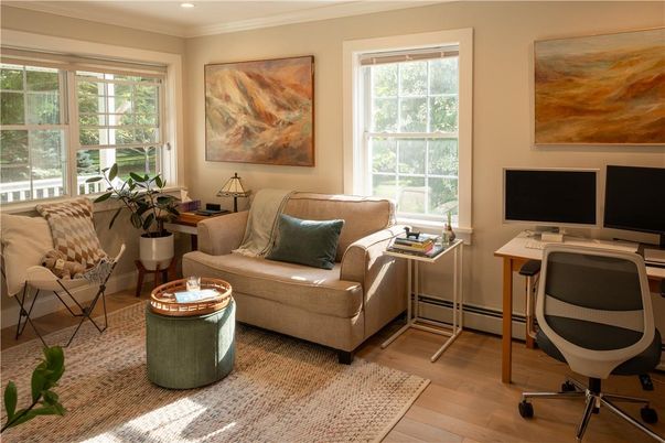 Home Office, Interior, Living room, Recessed Lighting, Wood Texture Flooring