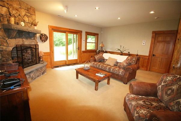 Fireplace, Interior, Living room, Recessed Lighting, Stone Walls