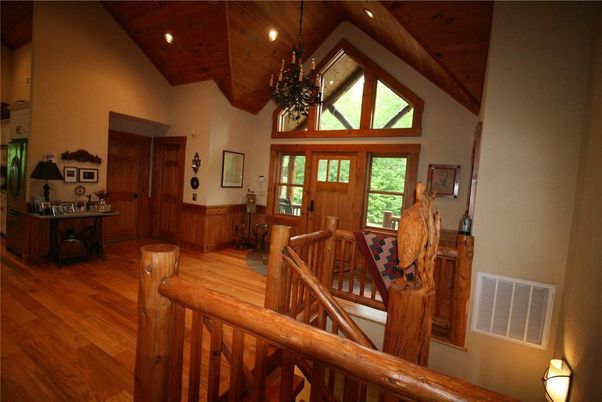 Chandelier, Interior, Kitchen, Recessed Lighting, Wooden Beams, Wooden Ceilings, Wood Texture Flooring