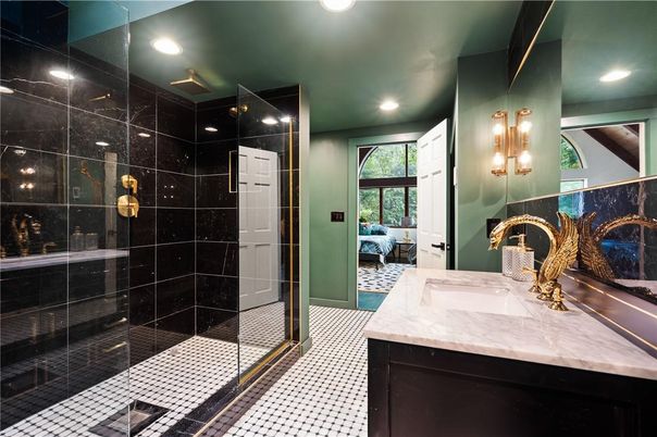 Bathroom, Glass Shower, Interior, Recessed Lighting