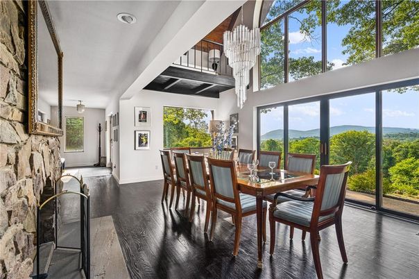 Dining room, Fireplace, Interior, Wood Texture Flooring
